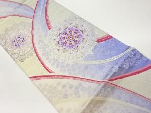 華紋に曲線・花々模様織出し袋帯